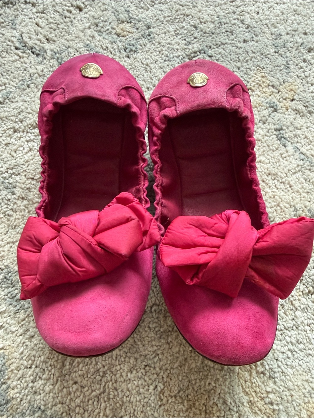 Moncler Pink Bow Suede Ballet Flats
